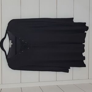 Marled large black lace-up chest oversized top